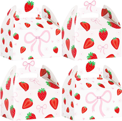 CANDY CHEF Strawberry Party Favor Boxes Coquette Bow Berry Sweet Birthday | Ideal for berry sweet birthdays, baby showers, bridal shower; Sturdy cardstock; holds candy, party favors