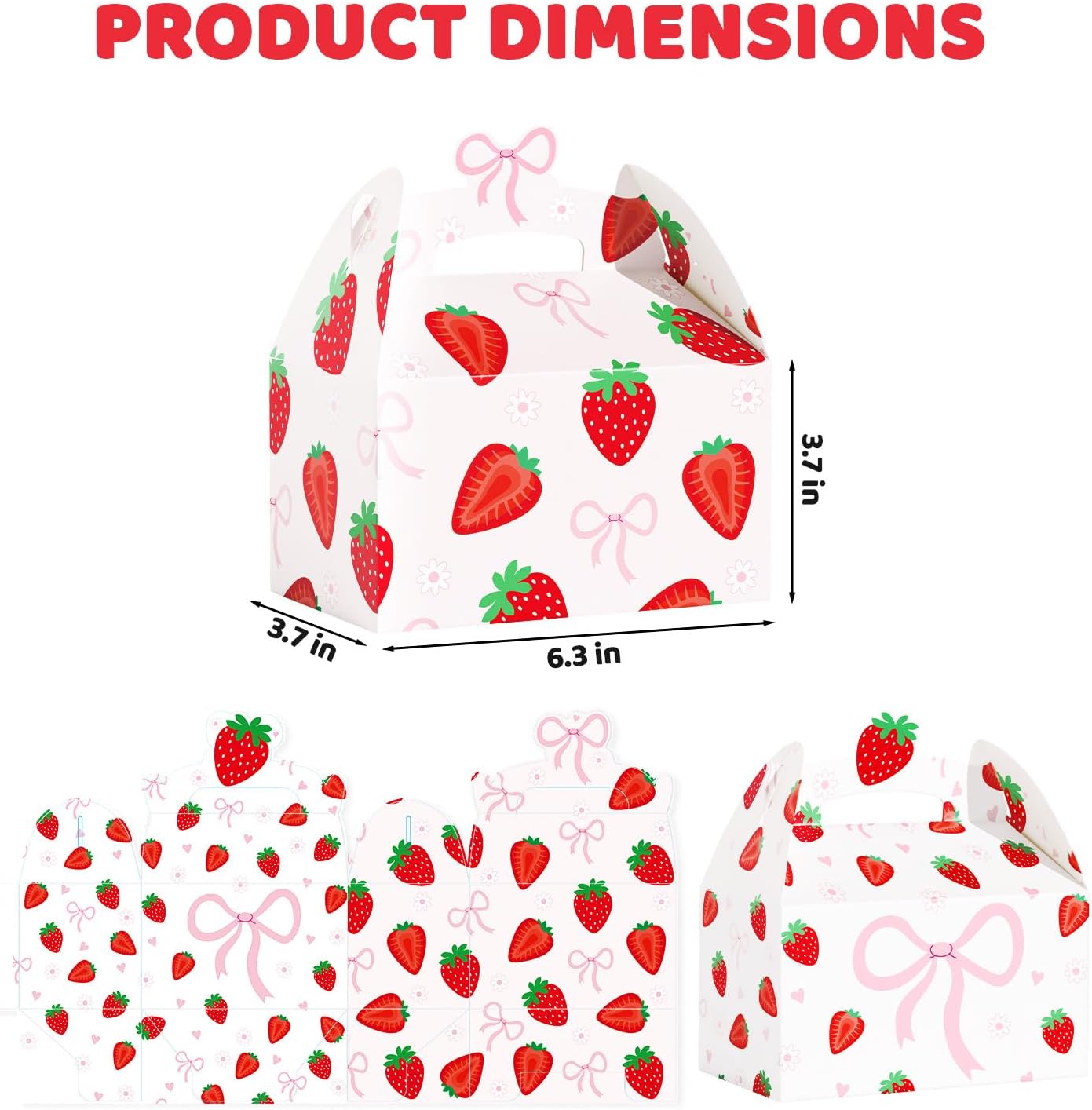 CANDY CHEF Strawberry Party Favor Boxes Coquette Bow Berry Sweet Birthday | Ideal for berry sweet birthdays, baby showers, bridal shower; Sturdy cardstock; holds candy, party favors