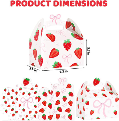 CANDY CHEF Strawberry Party Favor Boxes Coquette Bow Berry Sweet Birthday | Ideal for berry sweet birthdays, baby showers, bridal shower; Sturdy cardstock; holds candy, party favors