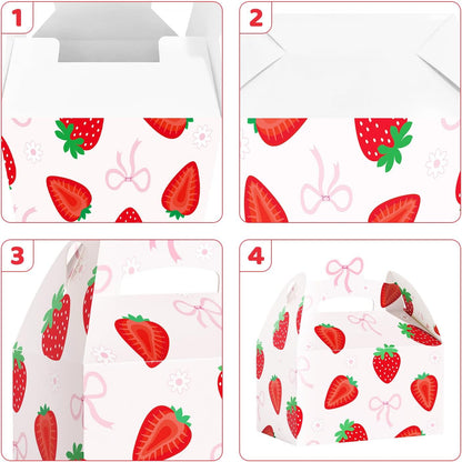 CANDY CHEF Strawberry Party Favor Boxes Coquette Bow Berry Sweet Birthday | Ideal for berry sweet birthdays, baby showers, bridal shower; Sturdy cardstock; holds candy, party favors