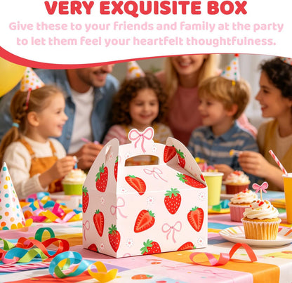 CANDY CHEF Strawberry Party Favor Boxes Coquette Bow Berry Sweet Birthday | Ideal for berry sweet birthdays, baby showers, bridal shower; Sturdy cardstock; holds candy, party favors