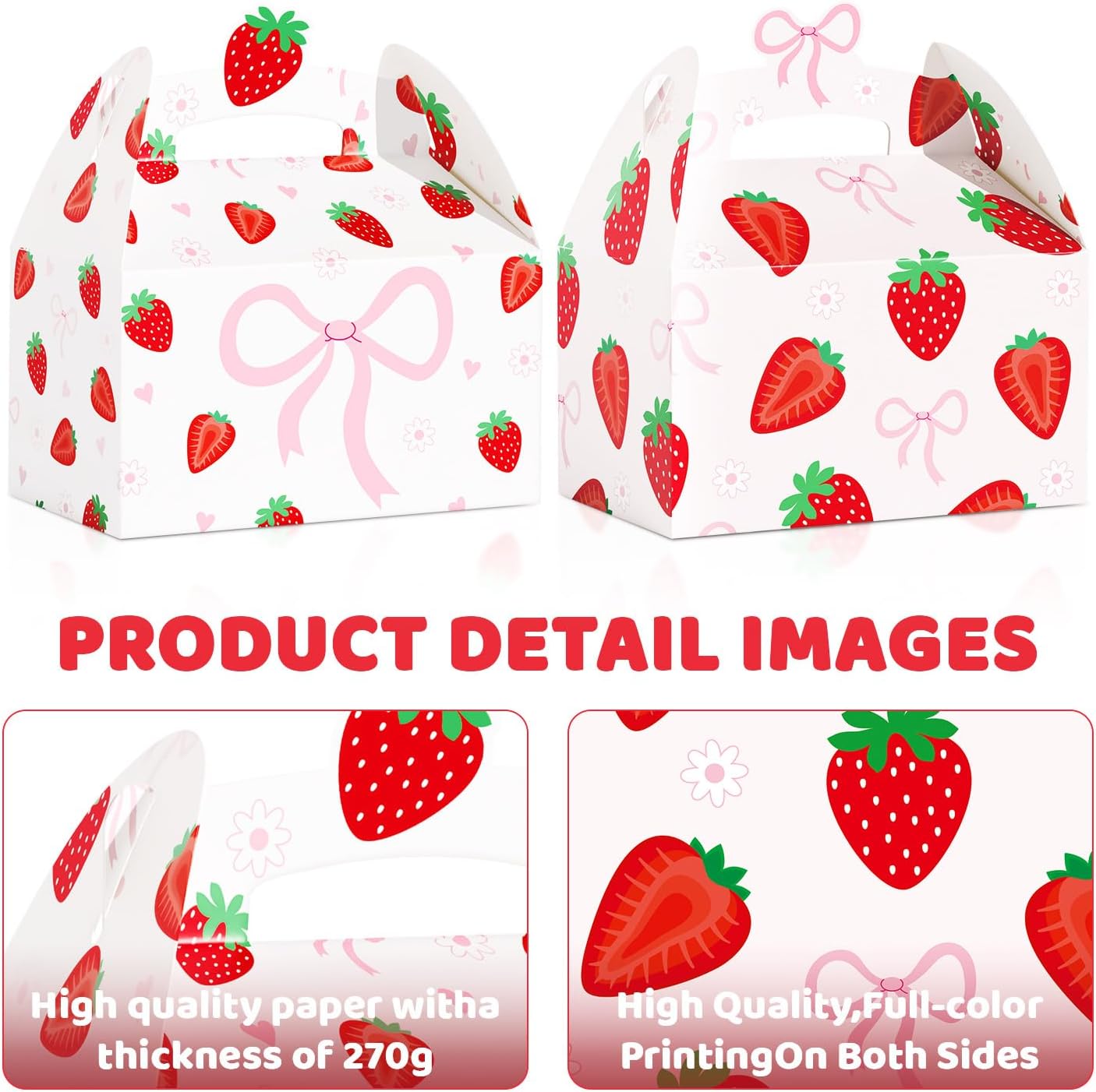 CANDY CHEF Strawberry Party Favor Boxes Coquette Bow Berry Sweet Birthday | Ideal for berry sweet birthdays, baby showers, bridal shower; Sturdy cardstock; holds candy, party favors