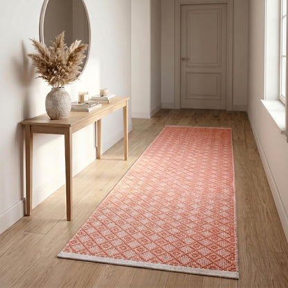 Cotton Diamond Woven Runner Rug 2x6 Feet - Dusty Pink