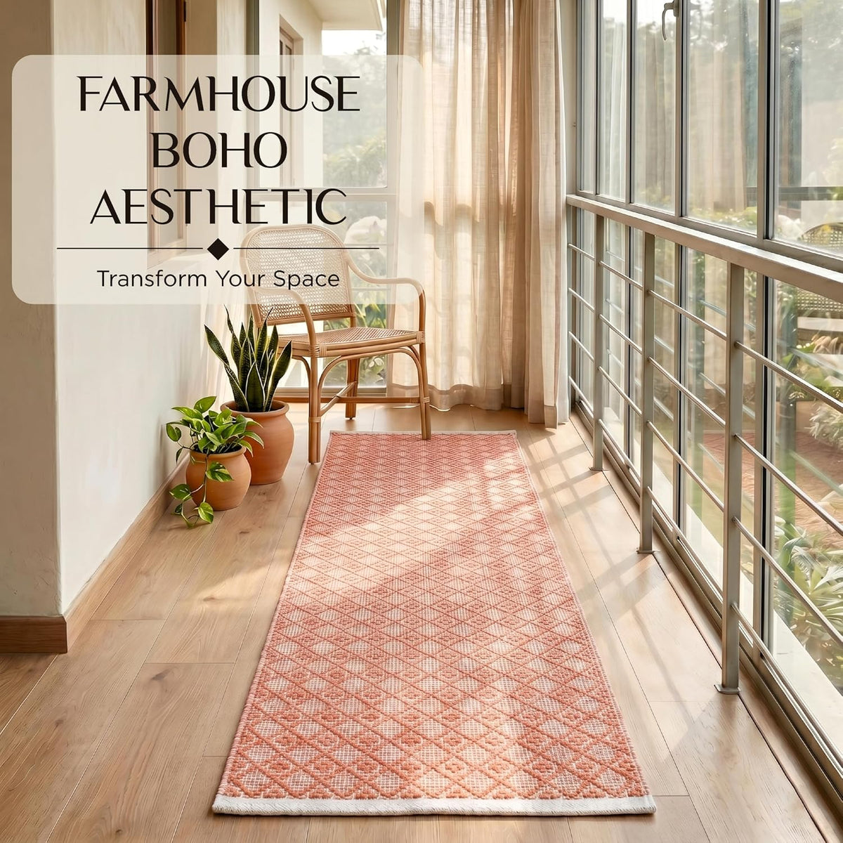 Cotton Diamond Woven Runner Rug 2x6 Feet - Dusty Pink