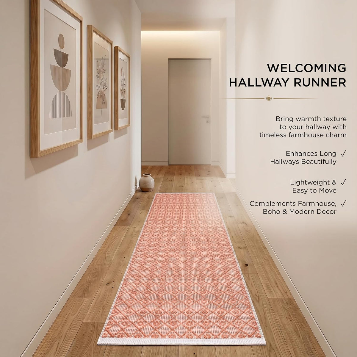 Cotton Diamond Woven Runner Rug 2x6 Feet - Dusty Pink
