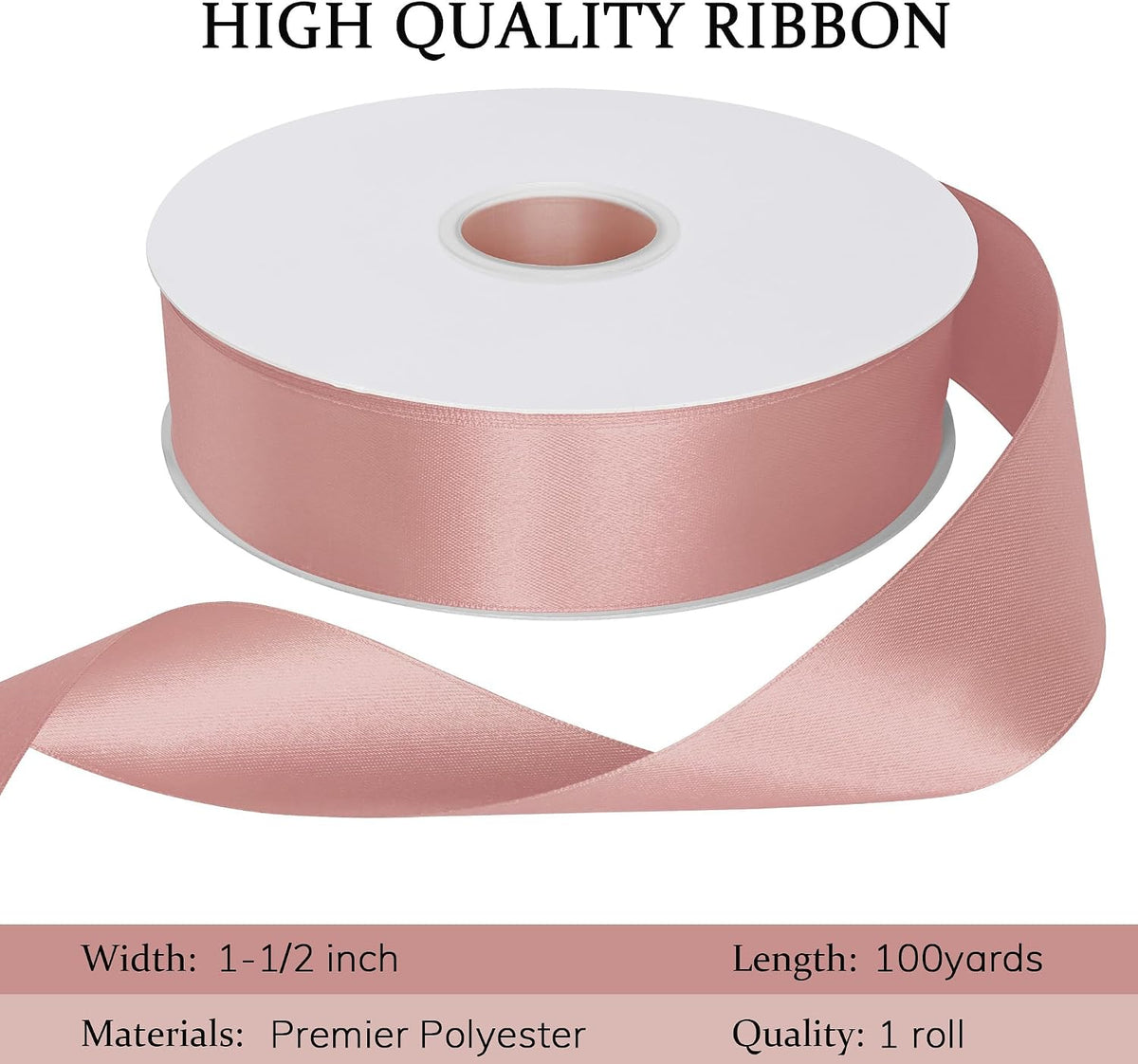 Double Face Peach Pink Satin Ribbon 1-1/2 inch X 100 Yards Fabric Ribbons for Gift Wrapping Bows Bouquet Sewing Craft Home Decor Hair Floral