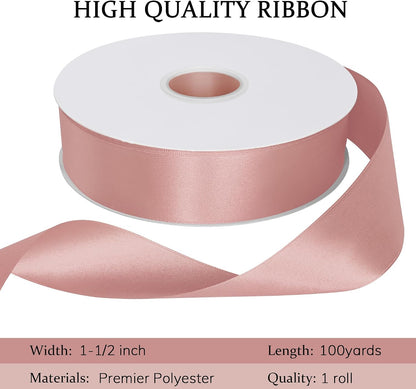 Double Face Peach Pink Satin Ribbon 1-1/2 inch X 100 Yards Fabric Ribbons for Gift Wrapping Bows Bouquet Sewing Craft Home Decor Hair Floral