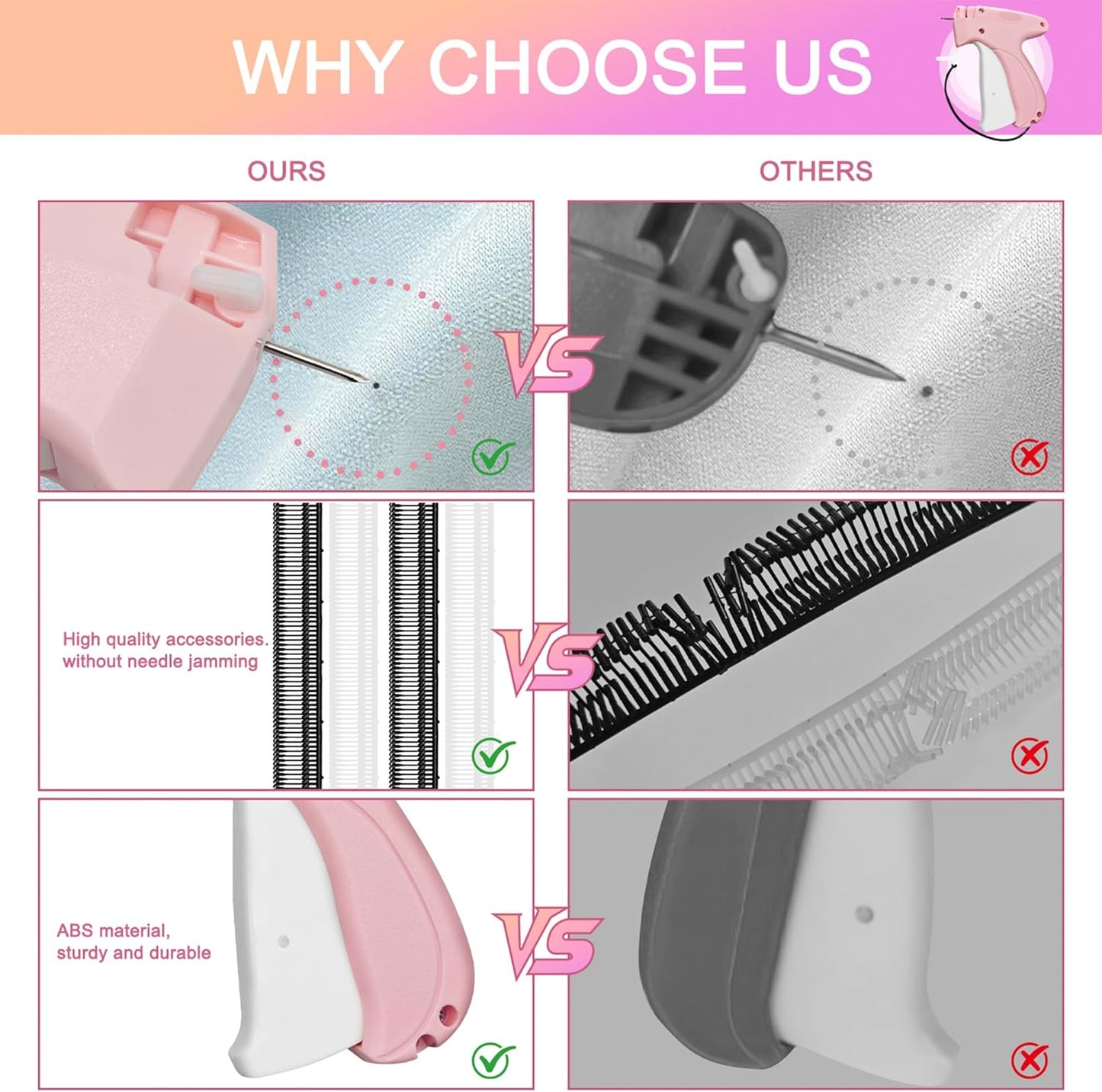 Stitch Gun for Clothes,Handheld Stitch Gun Quick Clothing Fixer,Sewing Kit Includes 1,500 Black Fasteners & 1,500 White Fasteners & 6 Needles,Tagging Gun (Pink)