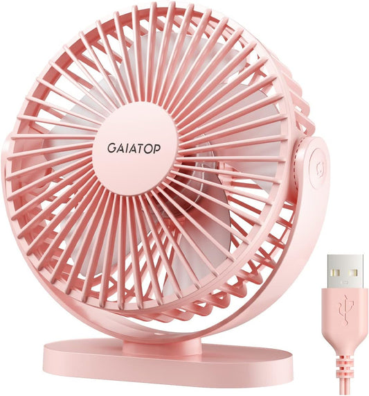 USB Desk Fan, 5.5 Inch Quiet 3 Speeds Small Portable Fan Pink