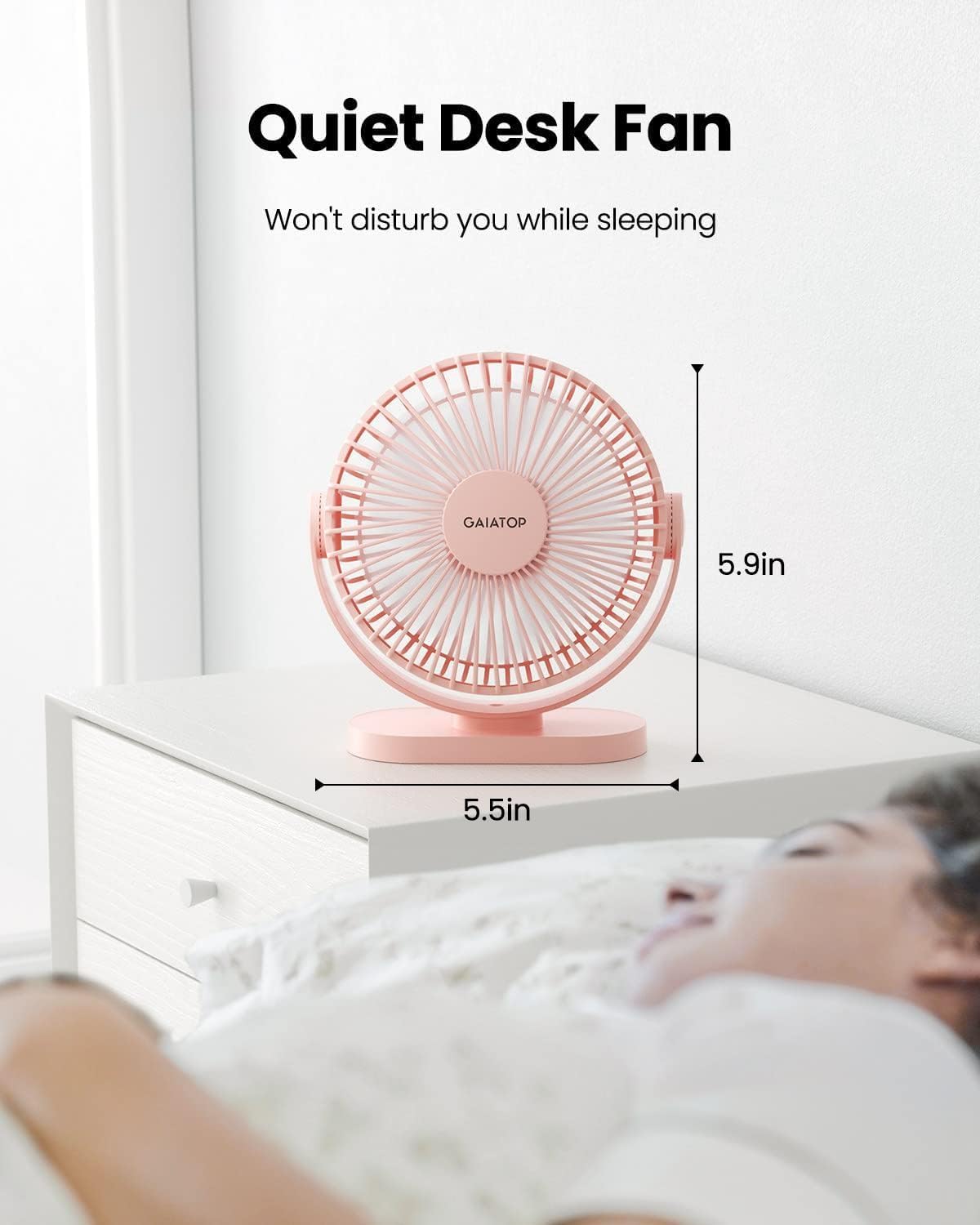 USB Desk Fan, 5.5 Inch Quiet 3 Speeds Small Portable Fan Pink