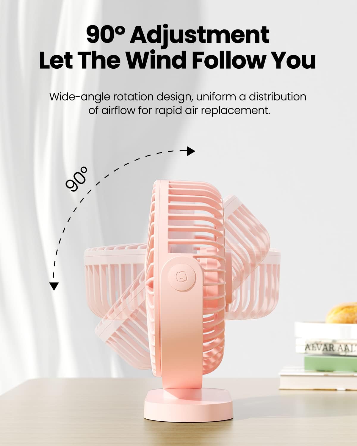 USB Desk Fan, 5.5 Inch Quiet 3 Speeds Small Portable Fan Pink