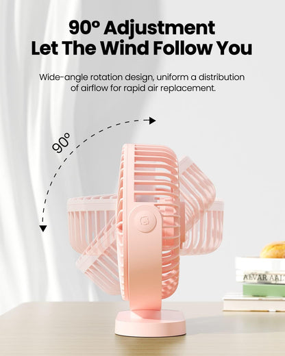 USB Desk Fan, 5.5 Inch Quiet 3 Speeds Small Portable Fan Pink