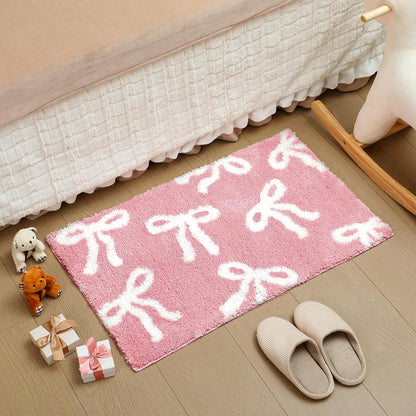 Pink Bow Bathroom Rug Dorm Room Decor 20 x 32 Inch