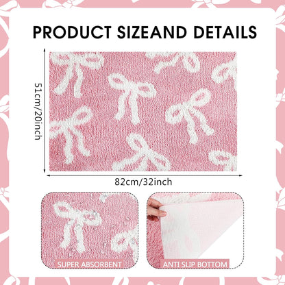 Pink Bow Bathroom Rug Dorm Room Decor 20 x 32 Inch