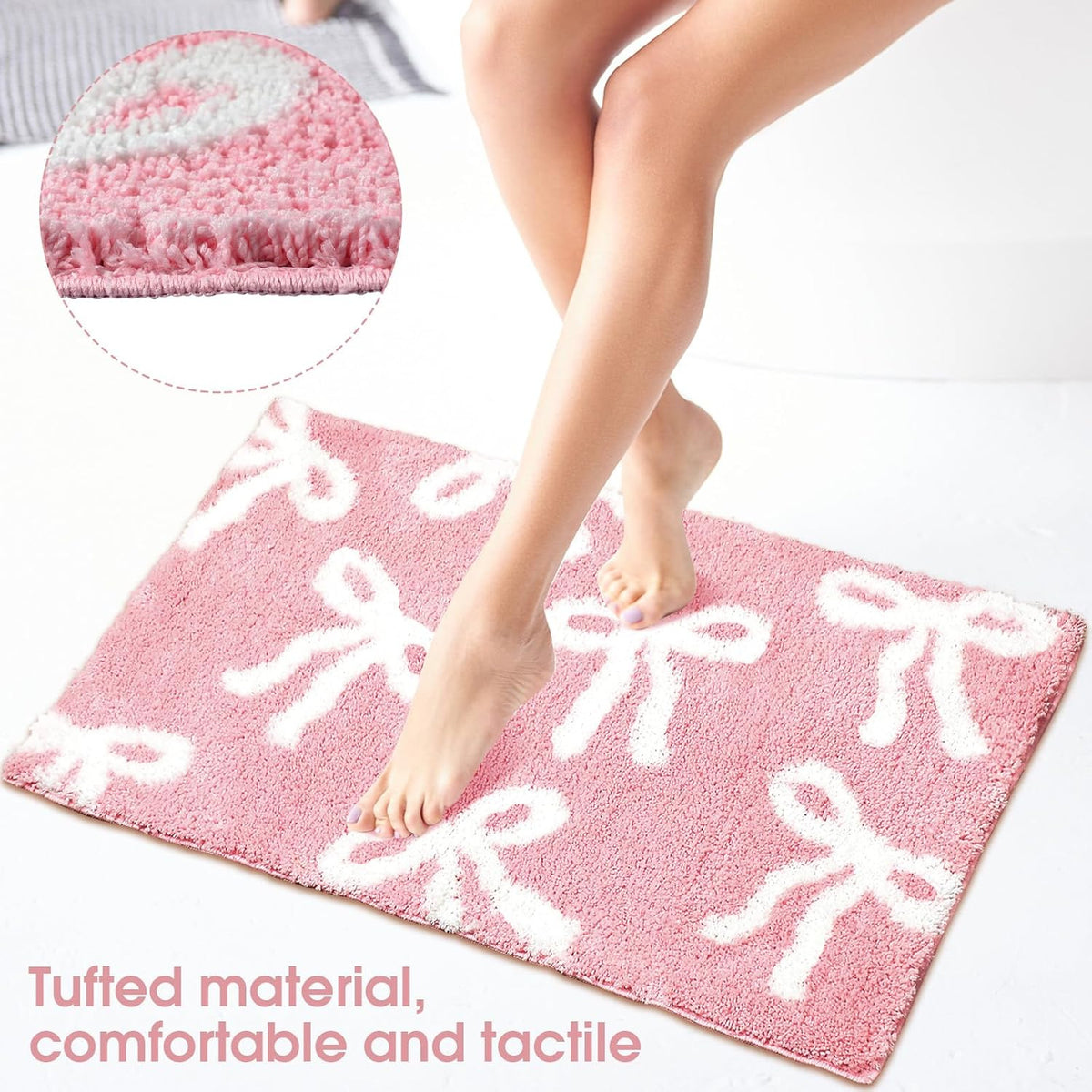 Pink Bow Bathroom Rug Dorm Room Decor 20 x 32 Inch