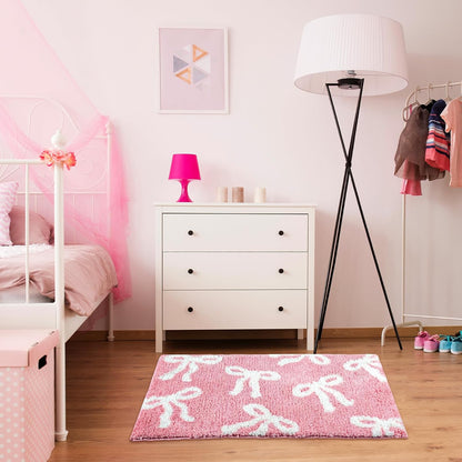 Pink Bow Bathroom Rug Dorm Room Decor 20 x 32 Inch