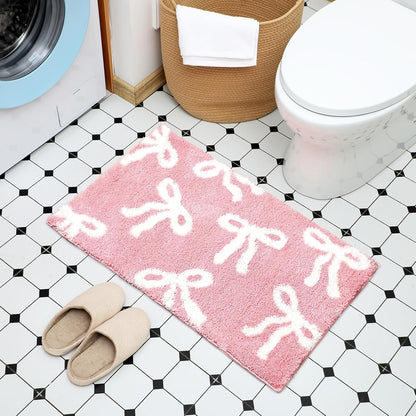 Pink Bow Bathroom Rug Dorm Room Decor 20 x 32 Inch