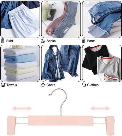 Clothes Pants Hangers, Space-Saving Skirt Holders with 360 ° Swivel Hooks, Adjustable Clips, Trouser Hangers, Clothes Coat Garment Jeans Hangers (10 Pack, Pink)