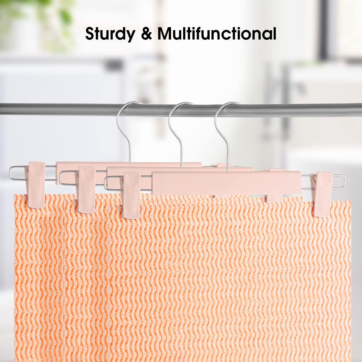 Clothes Pants Hangers, Space-Saving Skirt Holders with 360 ° Swivel Hooks, Adjustable Clips, Trouser Hangers, Clothes Coat Garment Jeans Hangers (10 Pack, Pink)