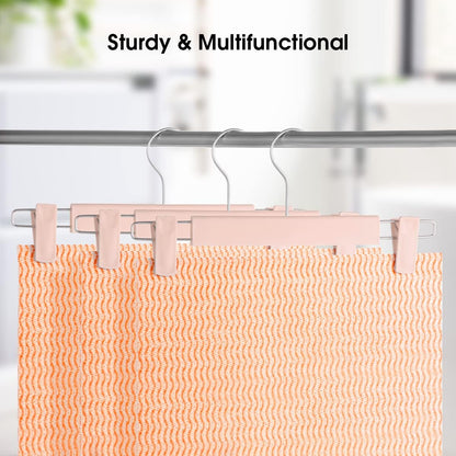 Clothes Pants Hangers, Space-Saving Skirt Holders with 360 ° Swivel Hooks, Adjustable Clips, Trouser Hangers, Clothes Coat Garment Jeans Hangers (10 Pack, Pink)