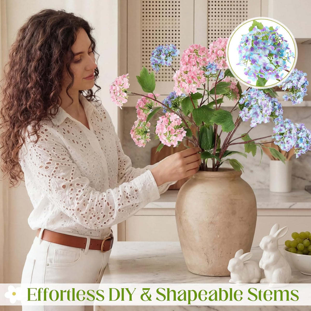 Riceshoot 6 Pcs 30" Hydrangea Artificial Flowers,Pink, Blue