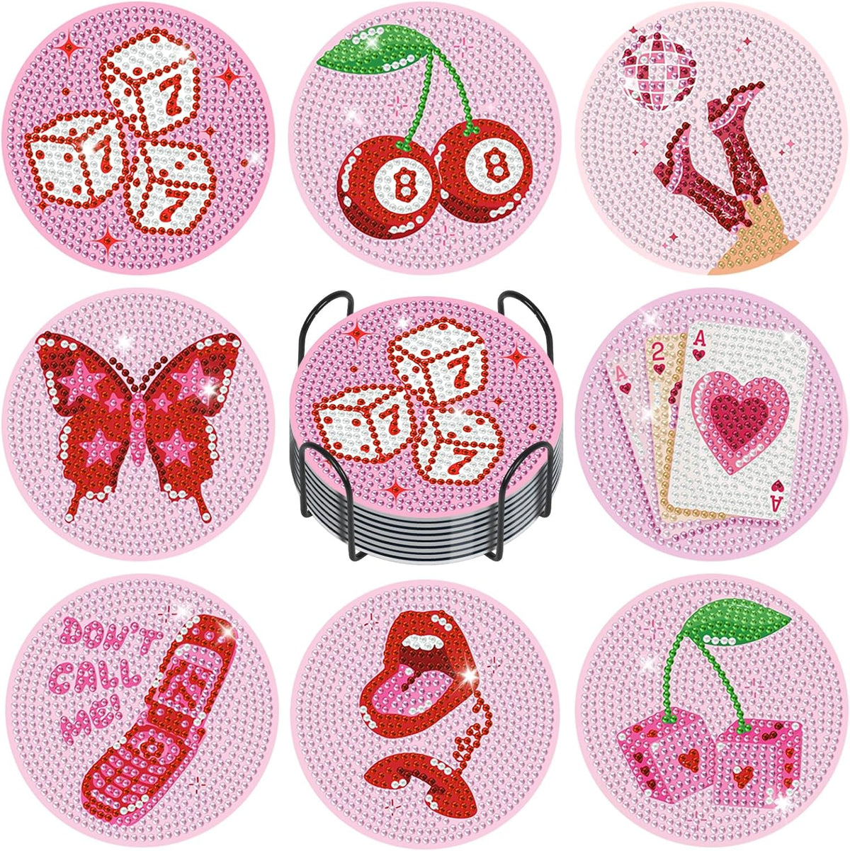 Diamond Art Coasters Kit for Adults, 8PCS Disco Coasters with Holder