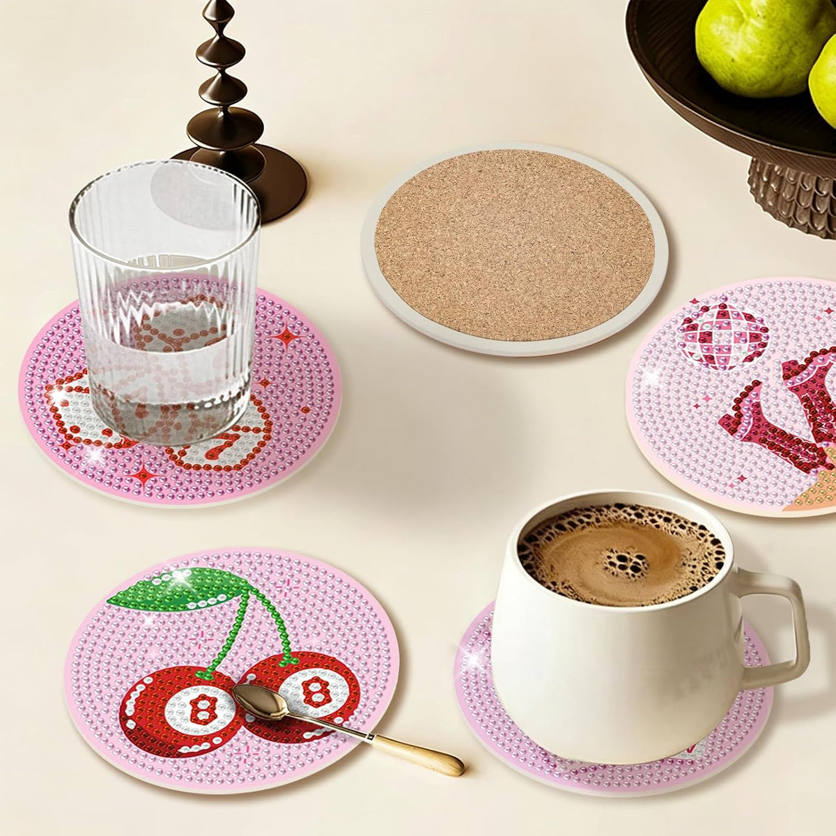 Diamond Art Coasters Kit for Adults, 8PCS Disco Coasters with Holder