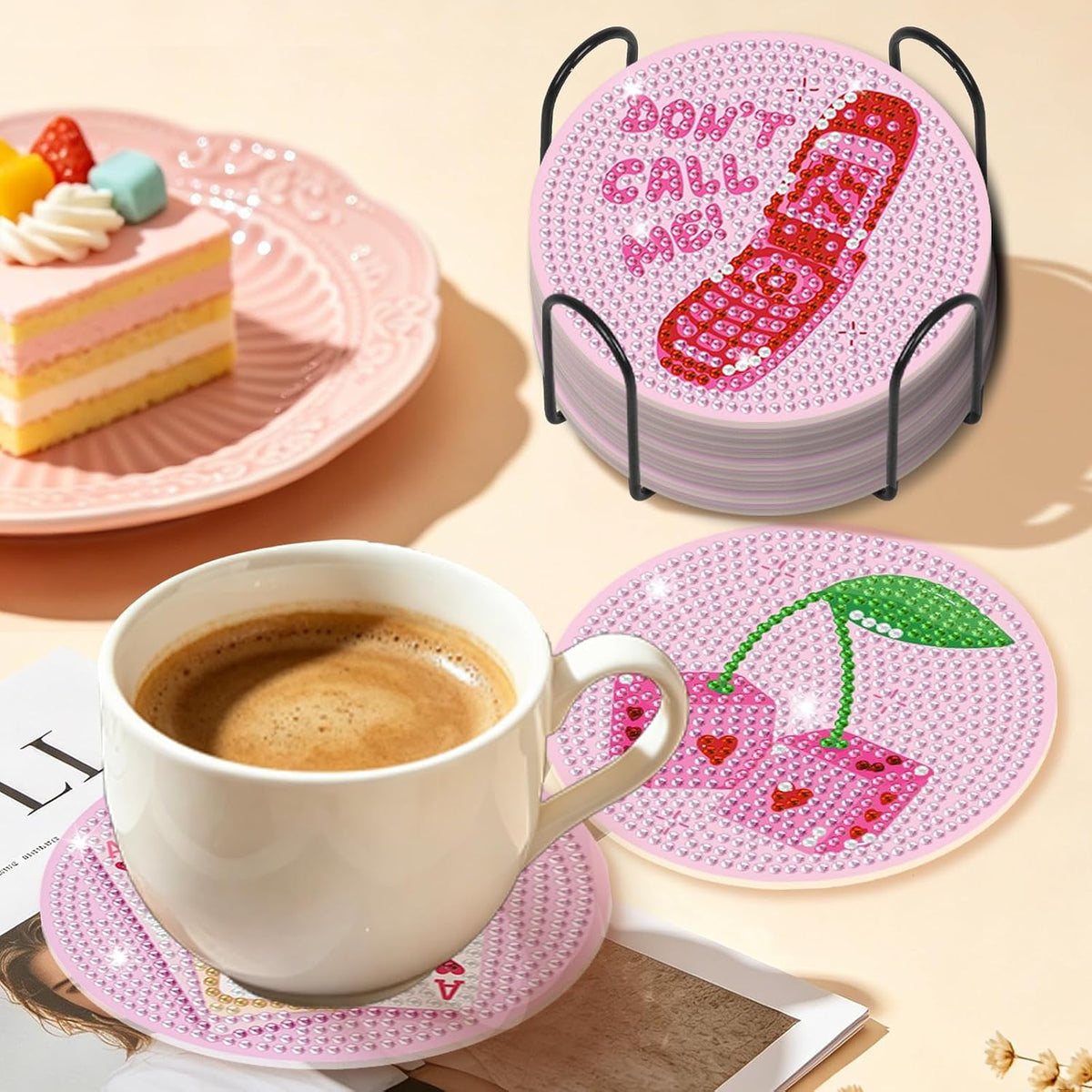 Diamond Art Coasters Kit for Adults, 8PCS Disco Coasters with Holder