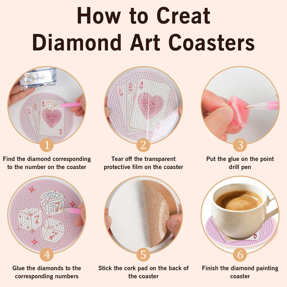 Diamond Art Coasters Kit for Adults, 8PCS Disco Coasters with Holder