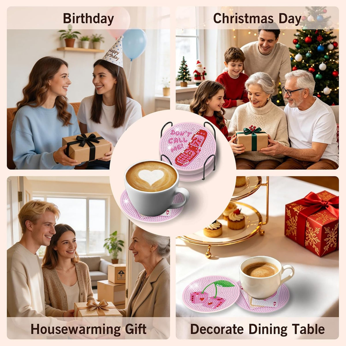 Diamond Art Coasters Kit for Adults, 8PCS Disco Coasters with Holder