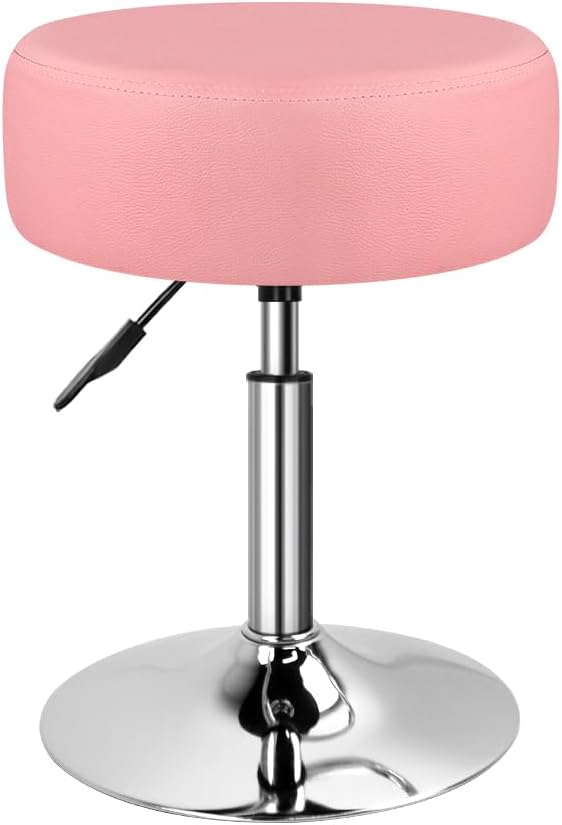 Adjustable Vanity Stool for Makeup Room Swivel Makeup Stool Small Round Ottoman for Living Room Makeup Chair for Bedroom SPA Salon Studio (Pink)
