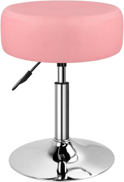 Adjustable Vanity Stool for Makeup Room Swivel Makeup Stool Small Round Ottoman for Living Room Makeup Chair for Bedroom SPA Salon Studio (Pink)