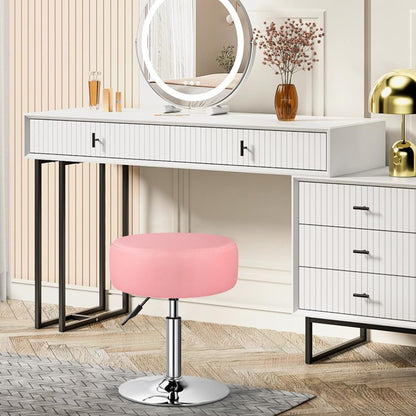 Adjustable Vanity Stool for Makeup Room Swivel Makeup Stool Small Round Ottoman for Living Room Makeup Chair for Bedroom SPA Salon Studio (Pink)