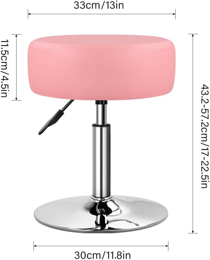 Adjustable Vanity Stool for Makeup Room Swivel Makeup Stool Small Round Ottoman for Living Room Makeup Chair for Bedroom SPA Salon Studio (Pink)