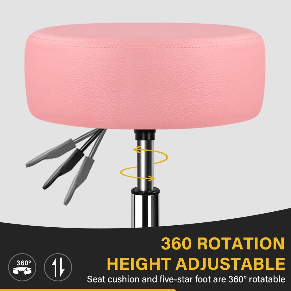 Adjustable Vanity Stool for Makeup Room Swivel Makeup Stool Small Round Ottoman for Living Room Makeup Chair for Bedroom SPA Salon Studio (Pink)