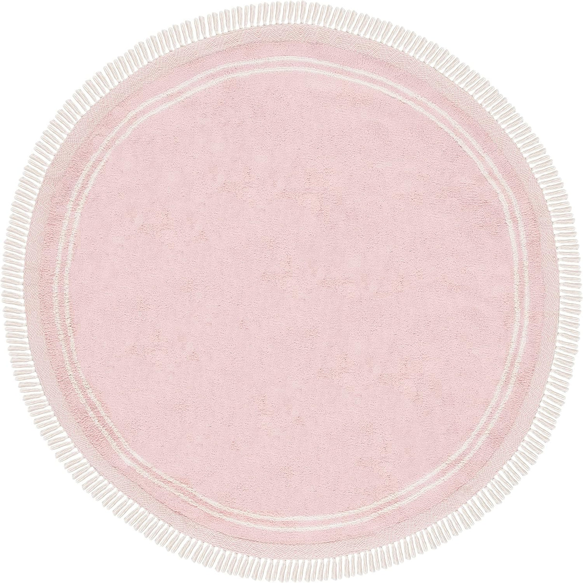 Washable Rug Easy Care Collection - 6' Round, Pink & Ivory, Handmade Cotton, Easy to Clean, Ideal for Living Room, Bedroom, Dining Space (ECR211U)