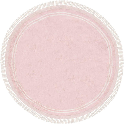 Washable Rug Easy Care Collection - 6' Round, Pink & Ivory, Handmade Cotton, Easy to Clean, Ideal for Living Room, Bedroom, Dining Space (ECR211U)