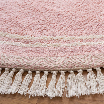 Washable Rug Easy Care Collection - 6' Round, Pink & Ivory, Handmade Cotton, Easy to Clean, Ideal for Living Room, Bedroom, Dining Space (ECR211U)