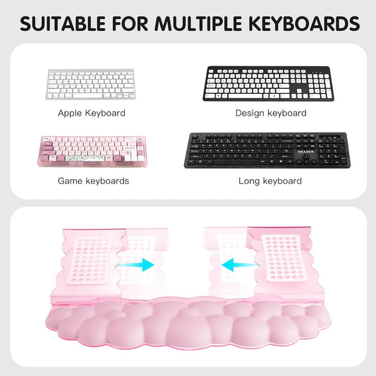 Pink Acrylic Keyboard Stand with Wrist Rest，Detachable/Adjustable Width