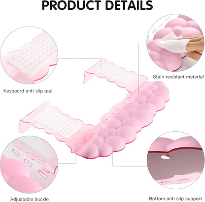 Pink Acrylic Keyboard Stand with Wrist Rest，Detachable/Adjustable Width