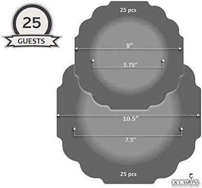 OCCASIONS Pink Plastic Plates - Fancy Scalloped Disposable 50 Pack (25 Guests) Heavy Duty Dinner & Salad/Dessert Wedding Party, Baby Shower, BPA Free, China-Like (10.5" and 8") Imperial Blush & Gold