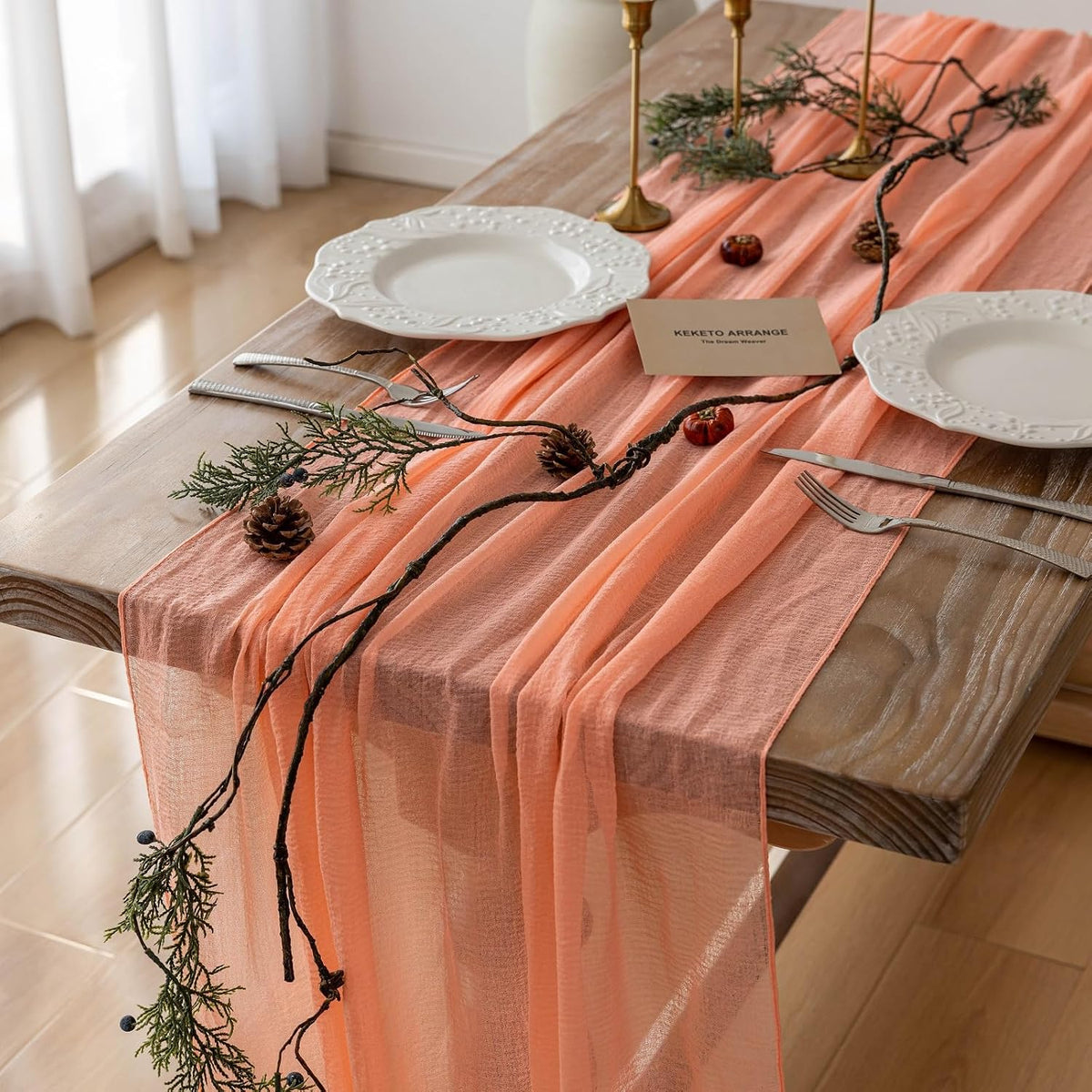 Fresh Salmon Cheesecloth Table Runner 120 in Fall Party Home Decorations