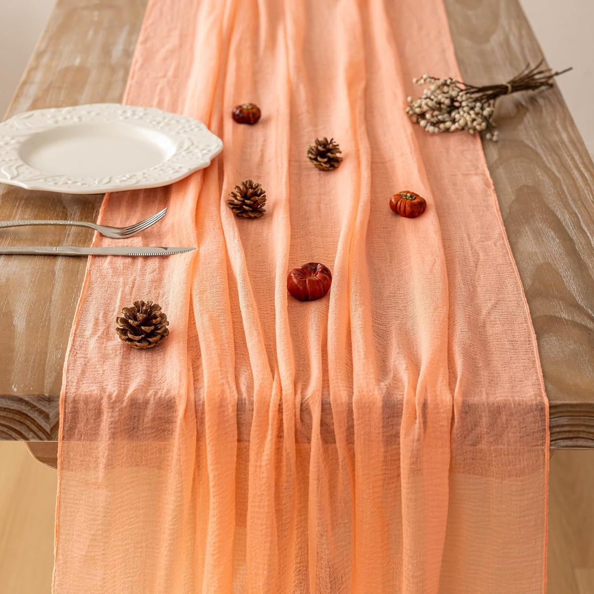 Fresh Salmon Cheesecloth Table Runner 120 in Fall Party Home Decorations