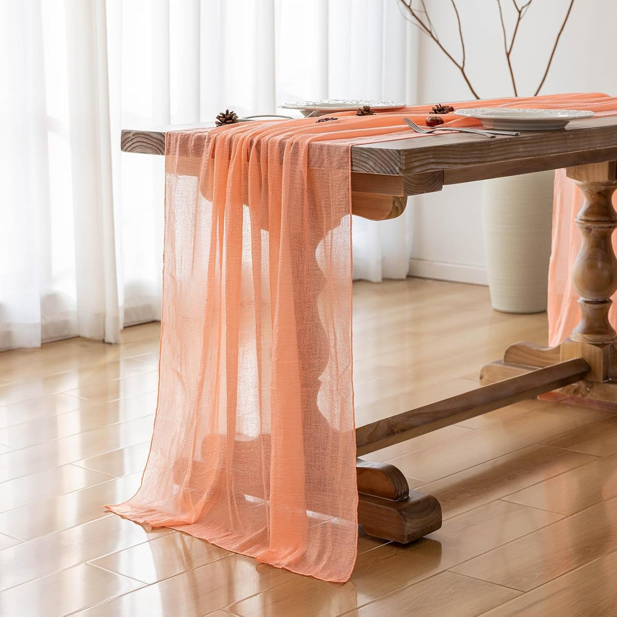 Fresh Salmon Cheesecloth Table Runner 120 in Fall Party Home Decorations