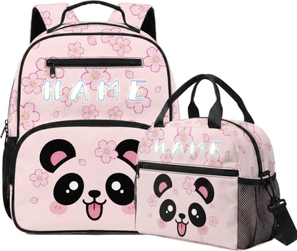 Customized Preschool School Bag For Kindergarten with Lunchbox Toddler Backpack for Girls Padded Straps and Breathable Back Panel Elementary Cat Pink Bow Heart Cute Bookbag,13 In