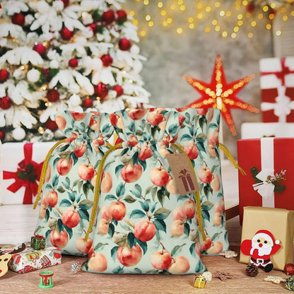 Fruits Peach (1) Print Christmas Drawstring Gift Bags, Reusable Candy Treat Bags For Holiday Birthday Party