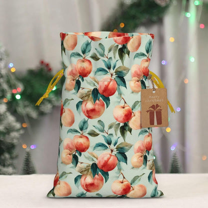 Fruits Peach (1) Print Christmas Drawstring Gift Bags, Reusable Candy Treat Bags For Holiday Birthday Party