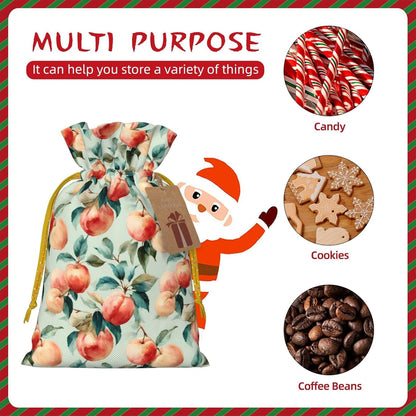 Fruits Peach (1) Print Christmas Drawstring Gift Bags, Reusable Candy Treat Bags For Holiday Birthday Party