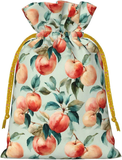 Fruits Peach (1) Print Christmas Drawstring Gift Bags, Reusable Candy Treat Bags For Holiday Birthday Party