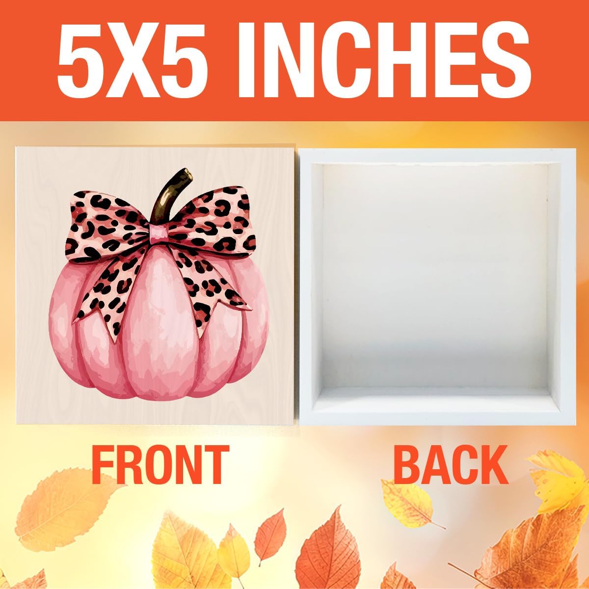 Cute Fall Thanksgiving Decor Preppy Pink Pumpkin Fall Decorations Pink Leopard Bow Autumn Decor for Home Office Autumn Decorations for Desk Table 5 x 5 inches